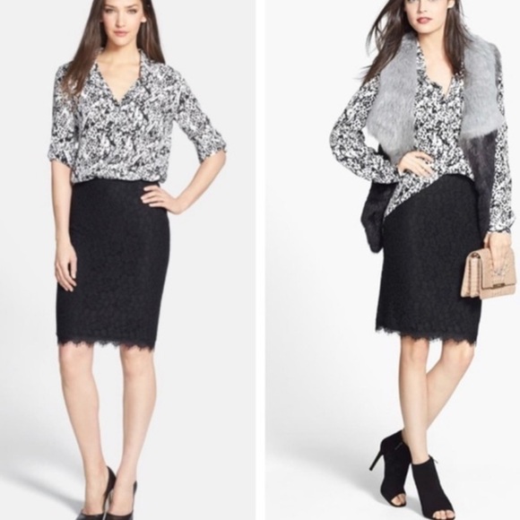 DIANE VON FURSTENBERG Scotia Black Lace Pencil Skirt Size 2 - Picture 2 of 13